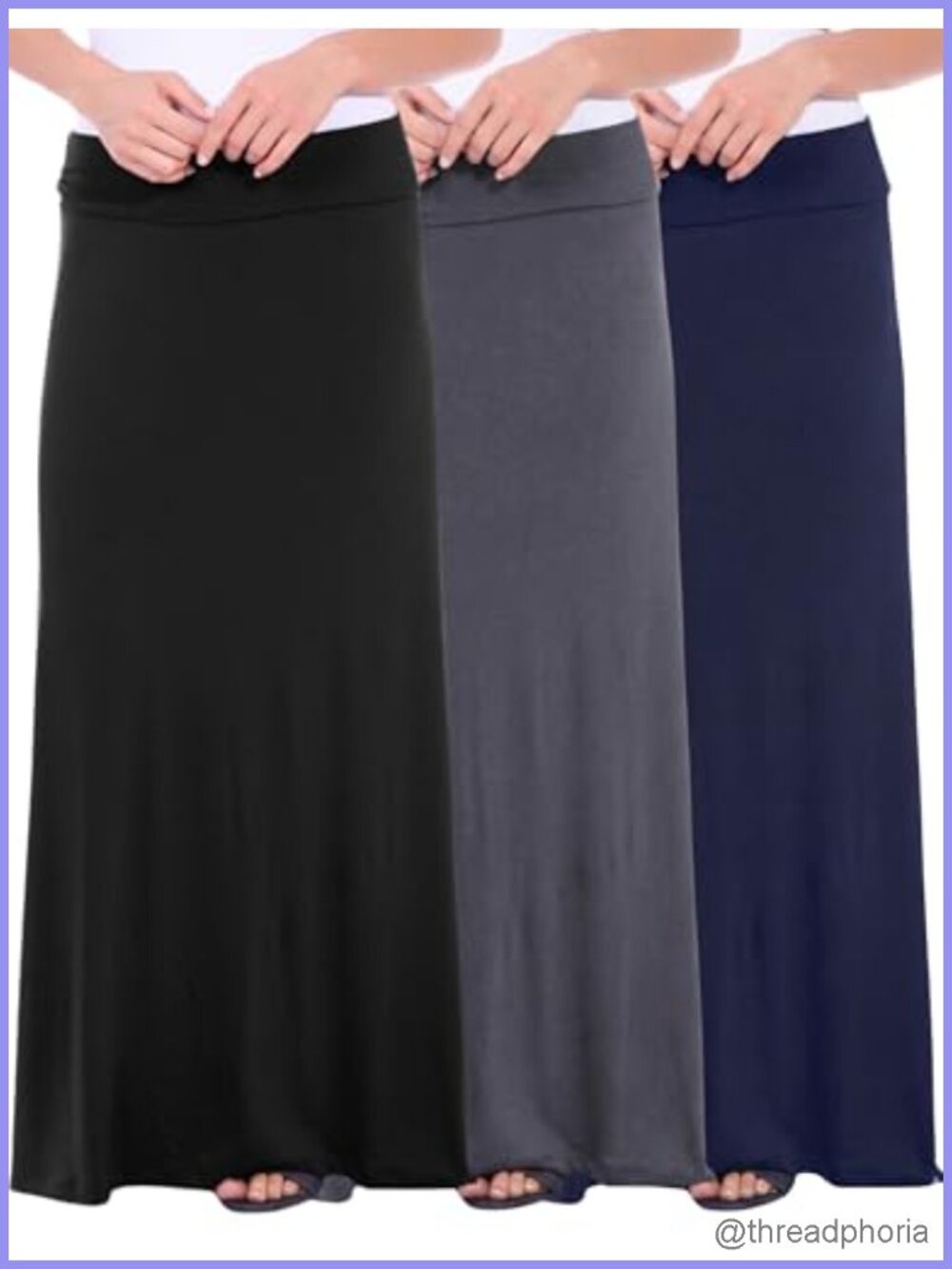 Women's Flowy A-Line Maxi Skirt 3 Pack Rayon Spandex Fold-Over Waist